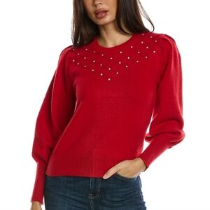 New Nanette Lepore Red Embellished Crystal Crew Neck Sweater Size Large
